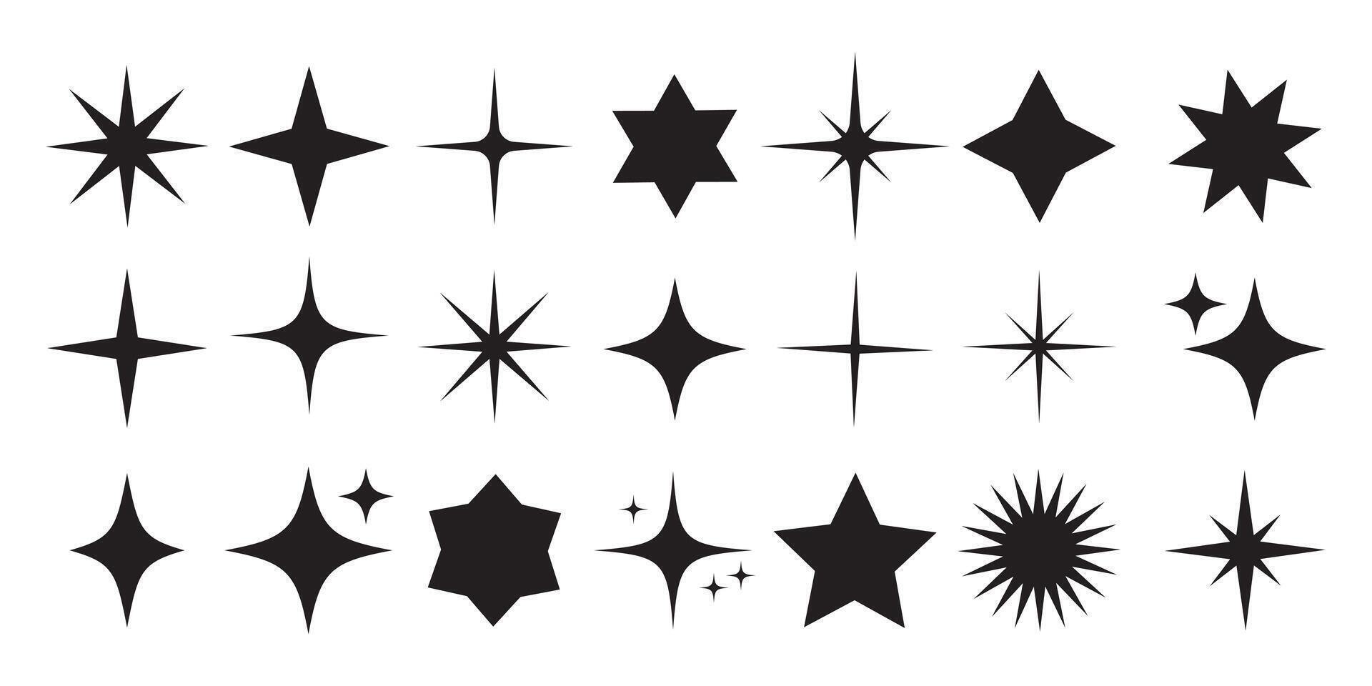 stjärna ikon samling. gnistra stjärna ikon uppsättning, annorlunda stjärna former. svart stjärnor ikon uppsättning illustration. vektor