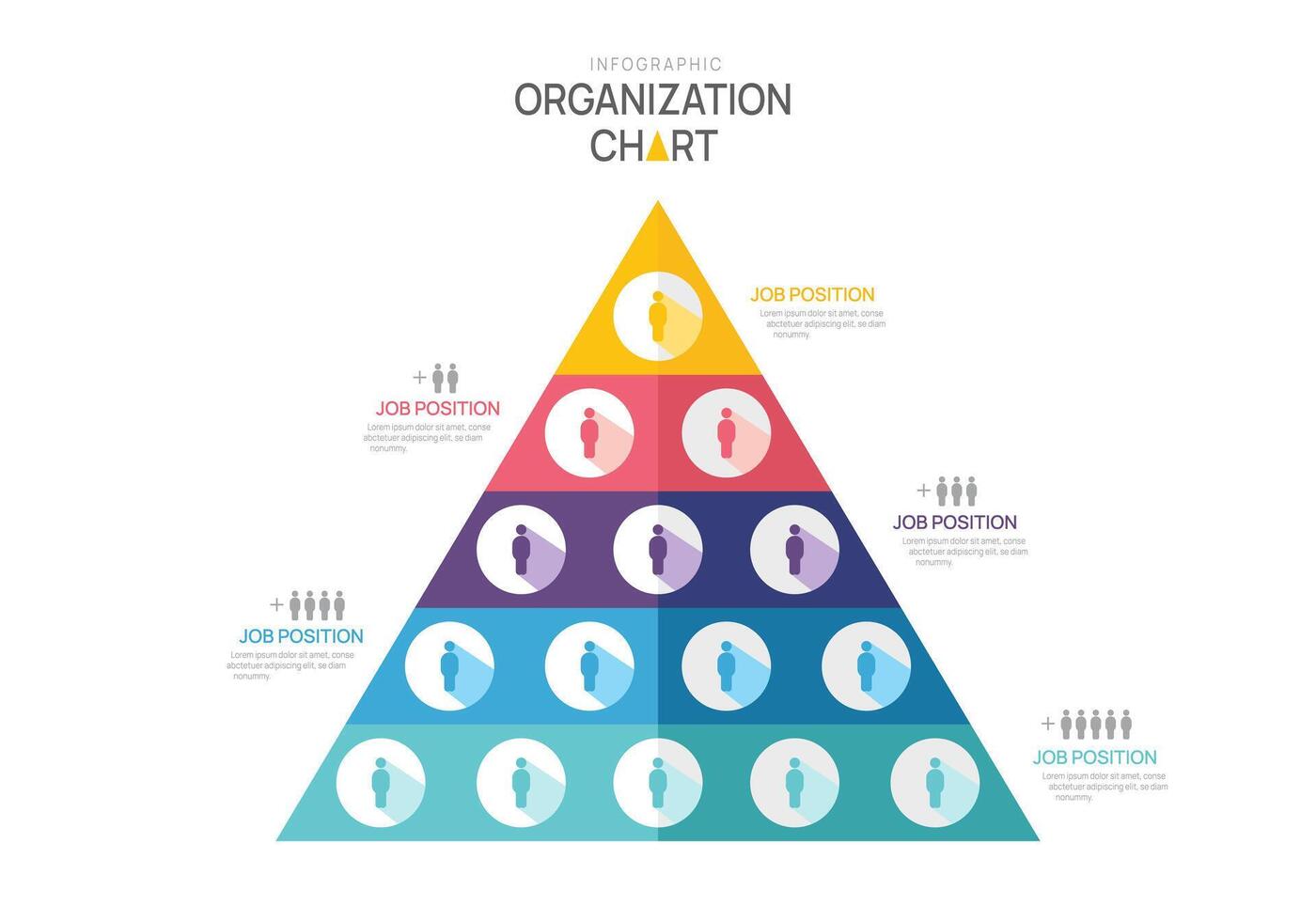 infographic mall för organisation Diagram pyramid med team ledare ikoner. infographic för företag. vektor