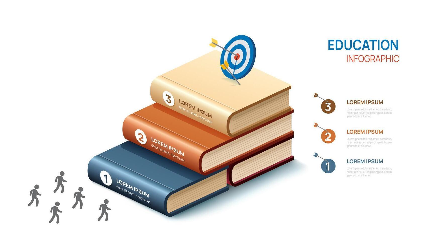 Bildung Infografik Diagramm Vorlage. 3 Schritt Bücher, Lernen Plattform Präsentation, Infografiken. vektor