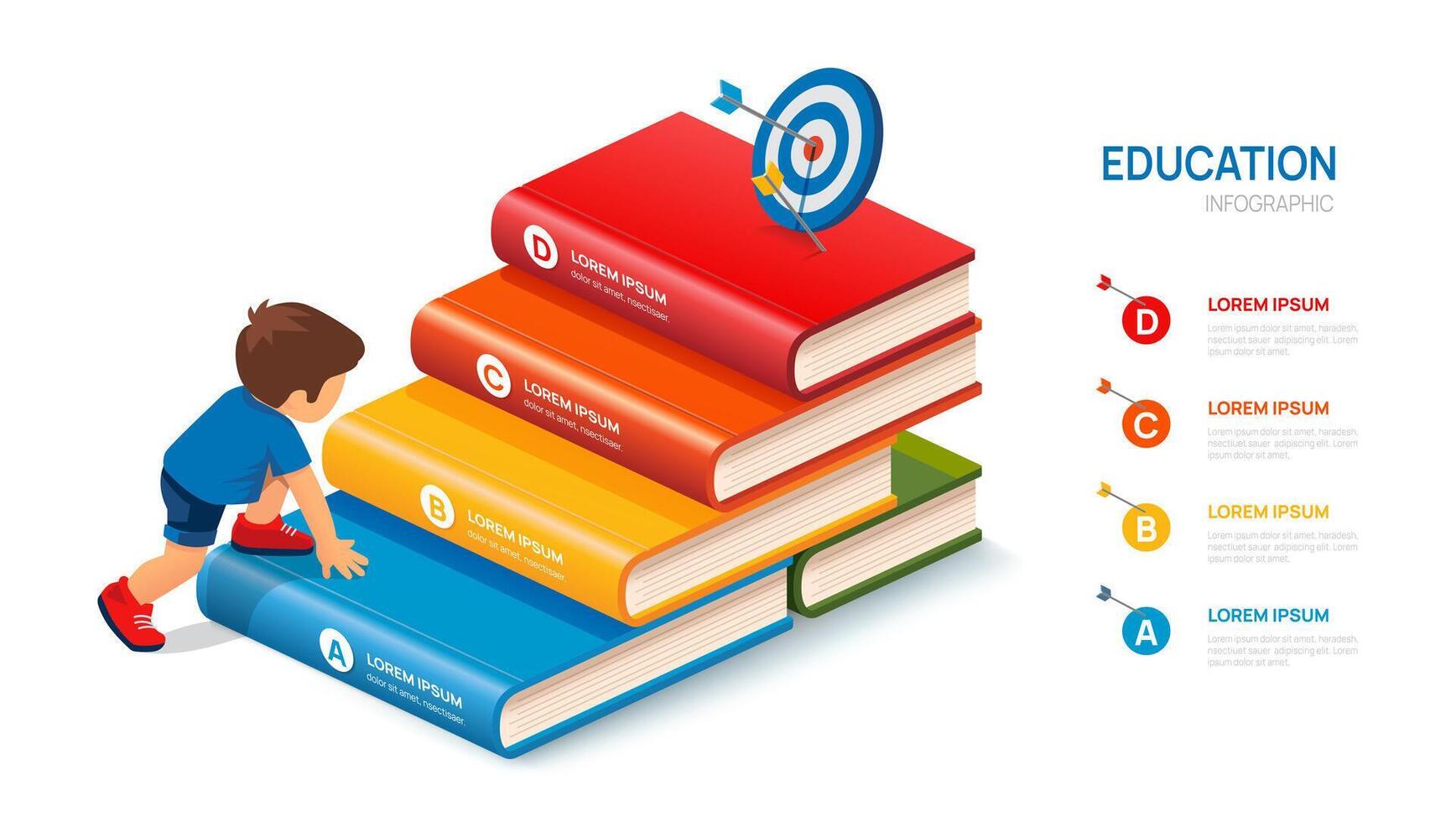 Bildung Infografik Diagramm Vorlage. 4 Schritte Bücher, Kind Lernen Plattform Präsentation, Infografiken. vektor