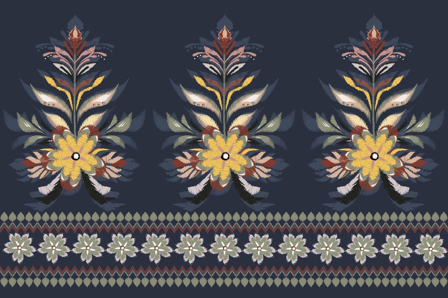 schön Ikat Blumen- Stickerei Muster. afrikanisch Stammes- traditionell Muster. aztekisch Stil, Stickerei, abstrakt, Illustration, Design zum Textur, Stoff, Teppich, Vektorkleidung, Verpackung, vektor