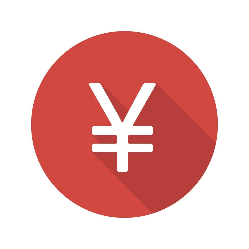 japanisches Yen-Zeichen. flaches Design lange Schattensymbol. Vektor-Silhouette-Symbol vektor