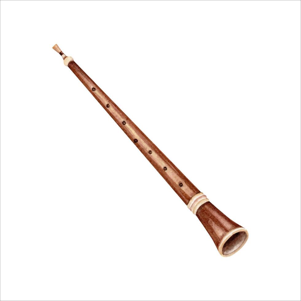 klassisk oboe. hand dragen årgång träblås- vass musikalisk instrument. design element för symfoni eller kammare konsert biljetter, affischer, ark musik. vattenfärg illustration isolerat på vit bakgrund vektor