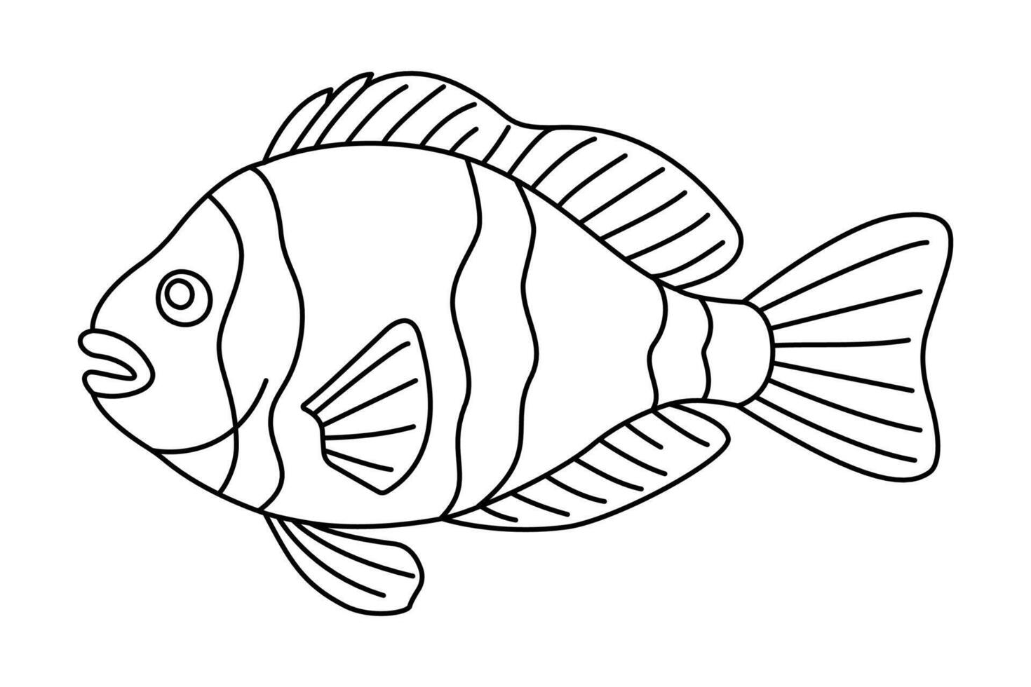 tropisch Fisch. einfach Hand gezeichnet. isoliert auf Weiß Hintergrund. Gekritzel Fisch Linie Kunst Zeichnung. Kunst Therapie Färbung Seite zum Kinder und Erwachsene. schwarz und Weiß Illustration vektor