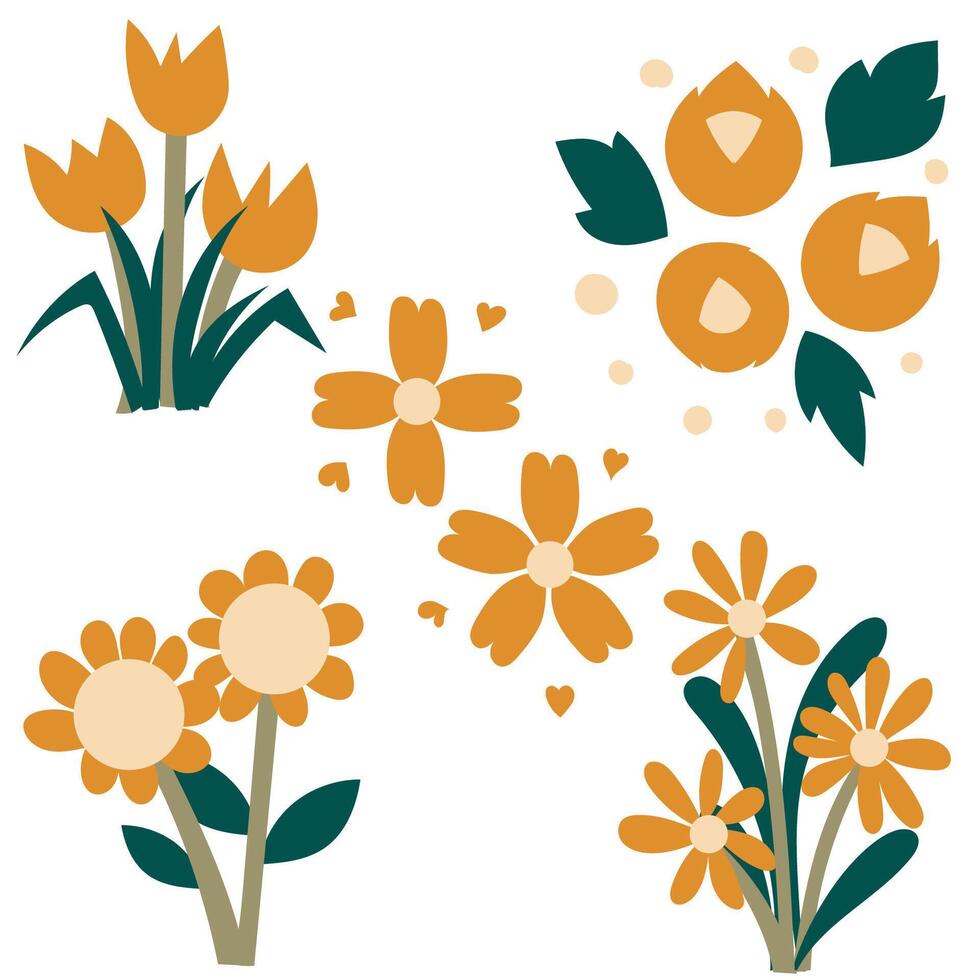 Orange abstrakt Blume und Pastell- Gelb Grafik Elemente isoliert Blumen auf ein Weiß Hintergrund vektor