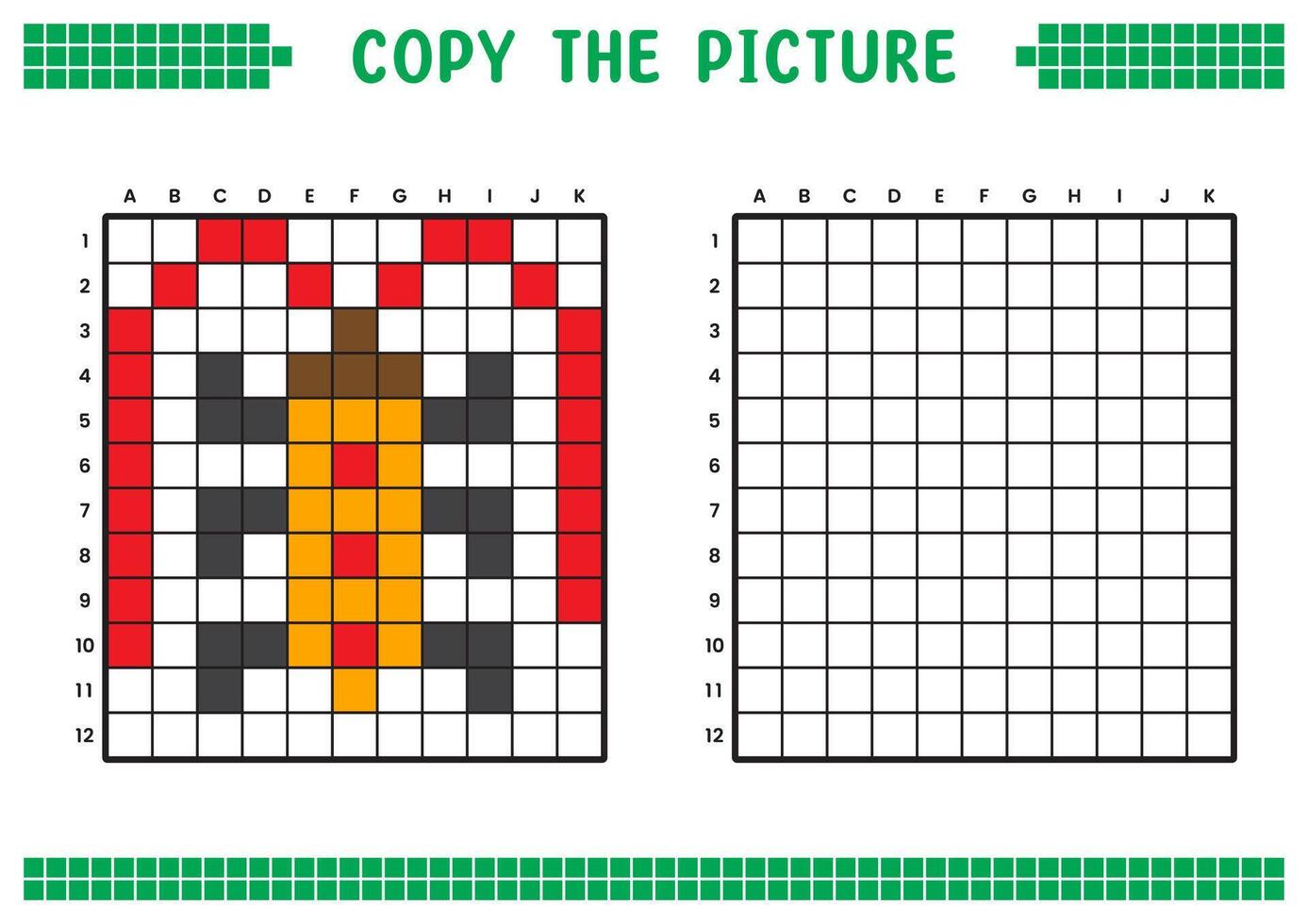 Kopieren das Bild, Komplett das Gitter Bild. lehrreich Arbeitsblätter Zeichnung mit Quadrate, Färbung Bereiche. Kinder- Vorschule Aktivitäten. Karikatur, Pixel Kunst. lange Antenne Käfer Illustration. vektor