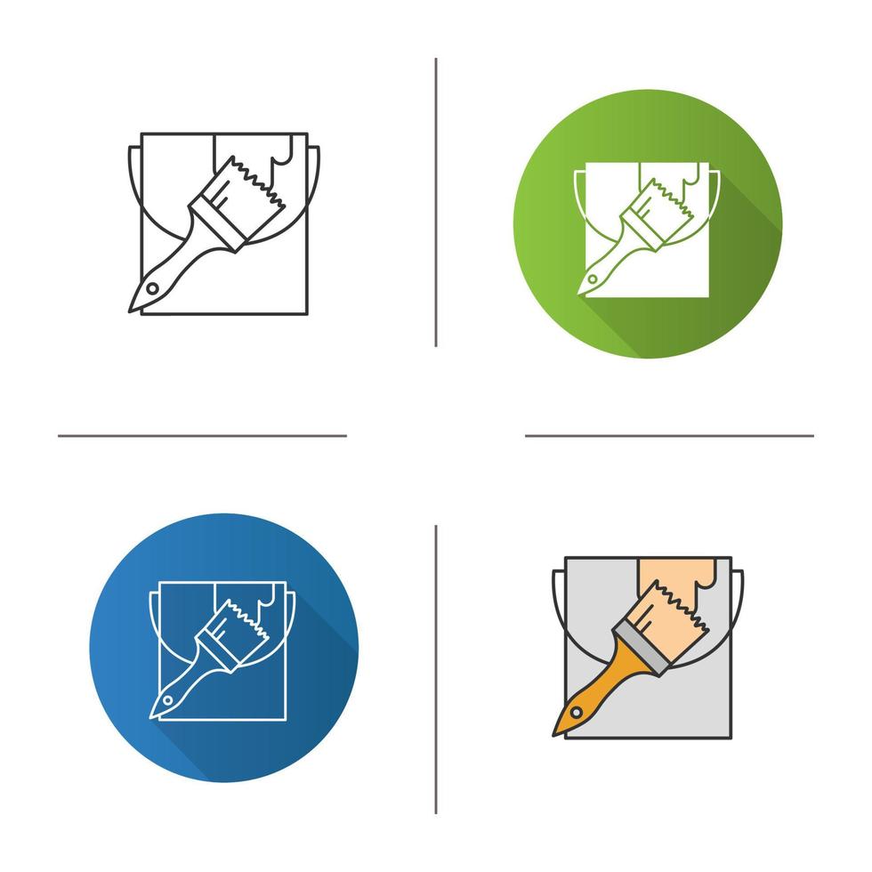 Farbeimer mit Pinselsymbol. Innenarchitektur. malen, färben. flaches Design, lineare und Farbstile. isolierte vektorillustrationen vektor