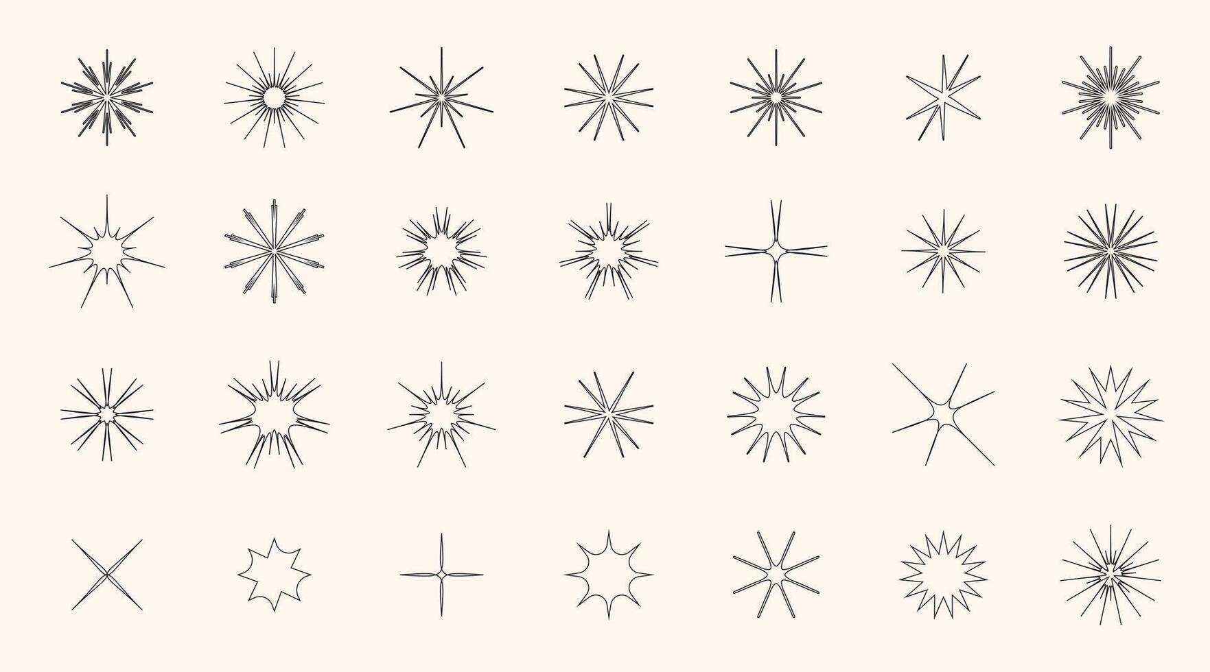 uppsättning av linje stjärna former. retro trogen gnistra ikoner samling. uppsättning av y2k stil. magi symboler med glans effekt. modern abstrakt objekt isolerat på vit bakgrund vektor
