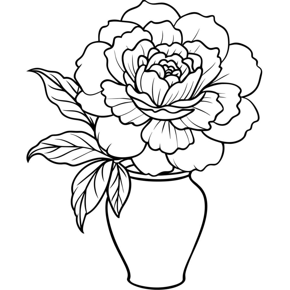 Pfingstrose Blume Gliederung Illustration Färbung Buch Seite Design, Pfingstrose Blume schwarz und Weiß Linie Kunst Zeichnung Färbung Buch Seiten zum Kinder und Erwachsene vektor