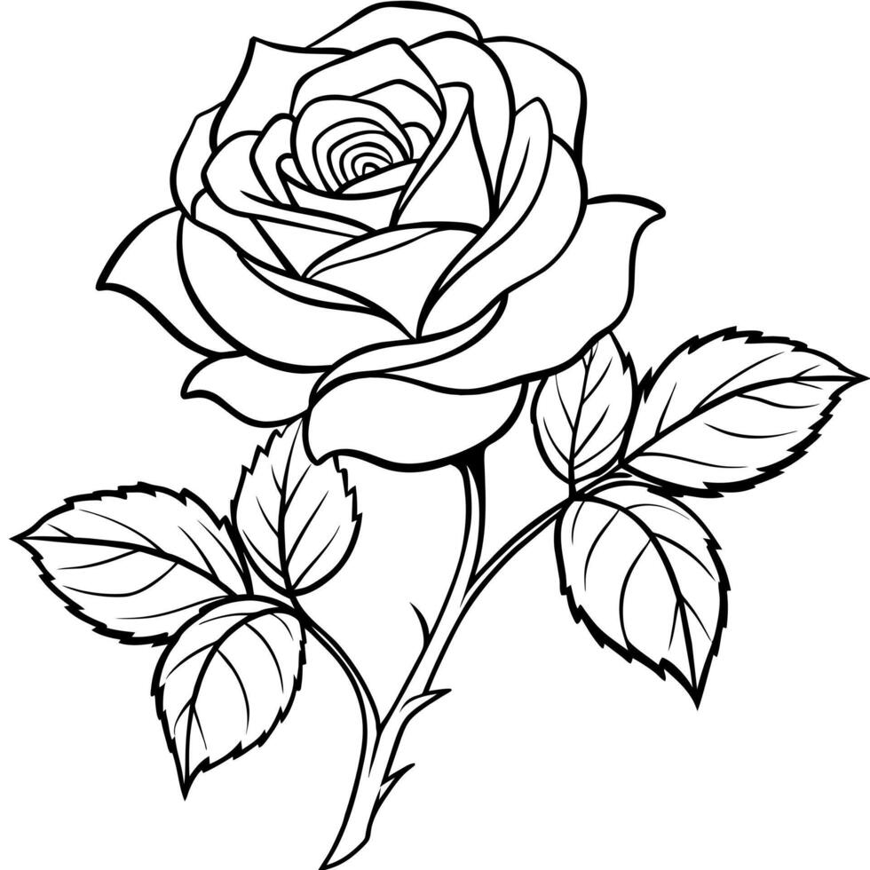 Rose Blume Gliederung Illustration Färbung Buch Seite Design, Rose Blume schwarz und Weiß Linie Kunst Zeichnung Färbung Buch Seiten zum Kinder und Erwachsene vektor