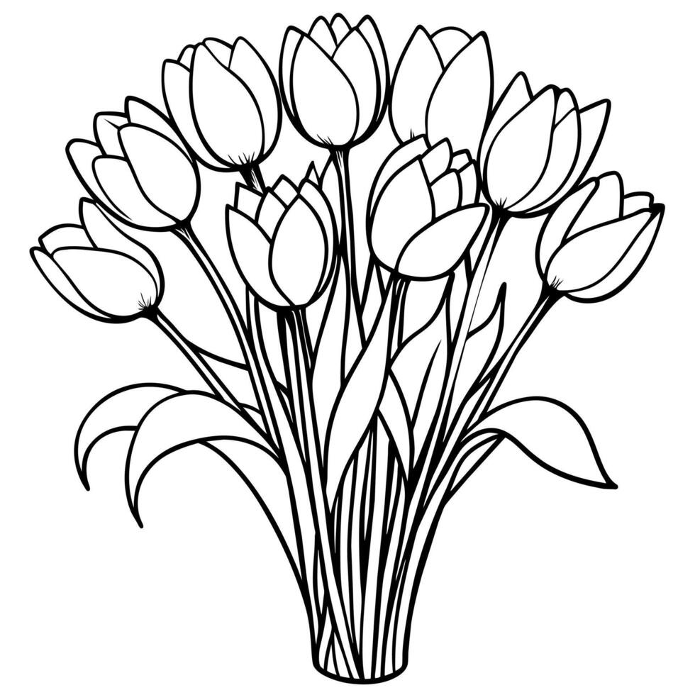 Tulpe Blume Gliederung Illustration Färbung Buch Seite Design, Tulpe Blume schwarz und Weiß Linie Kunst Zeichnung Färbung Buch Seiten zum Kinder und Erwachsene vektor