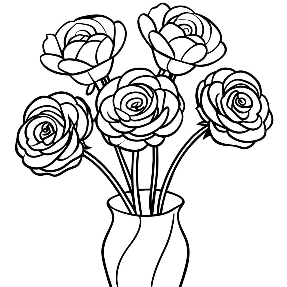 Ranunkel Blume Gliederung Illustration Färbung Buch Seite Design, Ranunkel Blume schwarz und Weiß Linie Kunst Zeichnung Färbung Buch Seiten zum Kinder und Erwachsene vektor