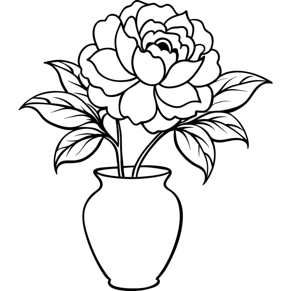 pion blomma översikt illustration färg bok sida design, pion blomma svart och vit linje konst teckning färg bok sidor för barn och vuxna vektor