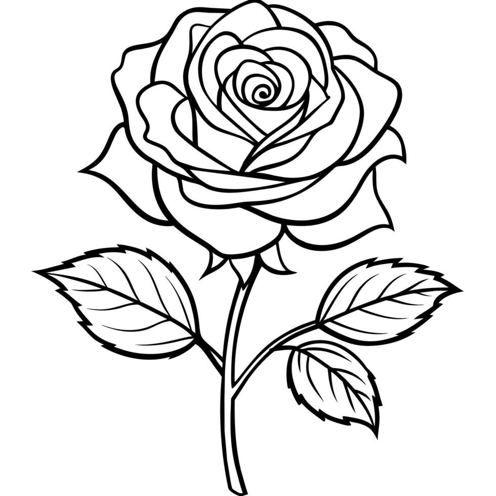 Rose Blume Gliederung Illustration Färbung Buch Seite Design, Rose Blume schwarz und Weiß Linie Kunst Zeichnung Färbung Buch Seiten zum Kinder und Erwachsene vektor