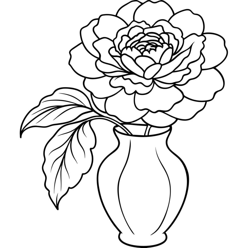 pion blomma översikt illustration färg bok sida design, pion blomma svart och vit linje konst teckning färg bok sidor för barn och vuxna vektor