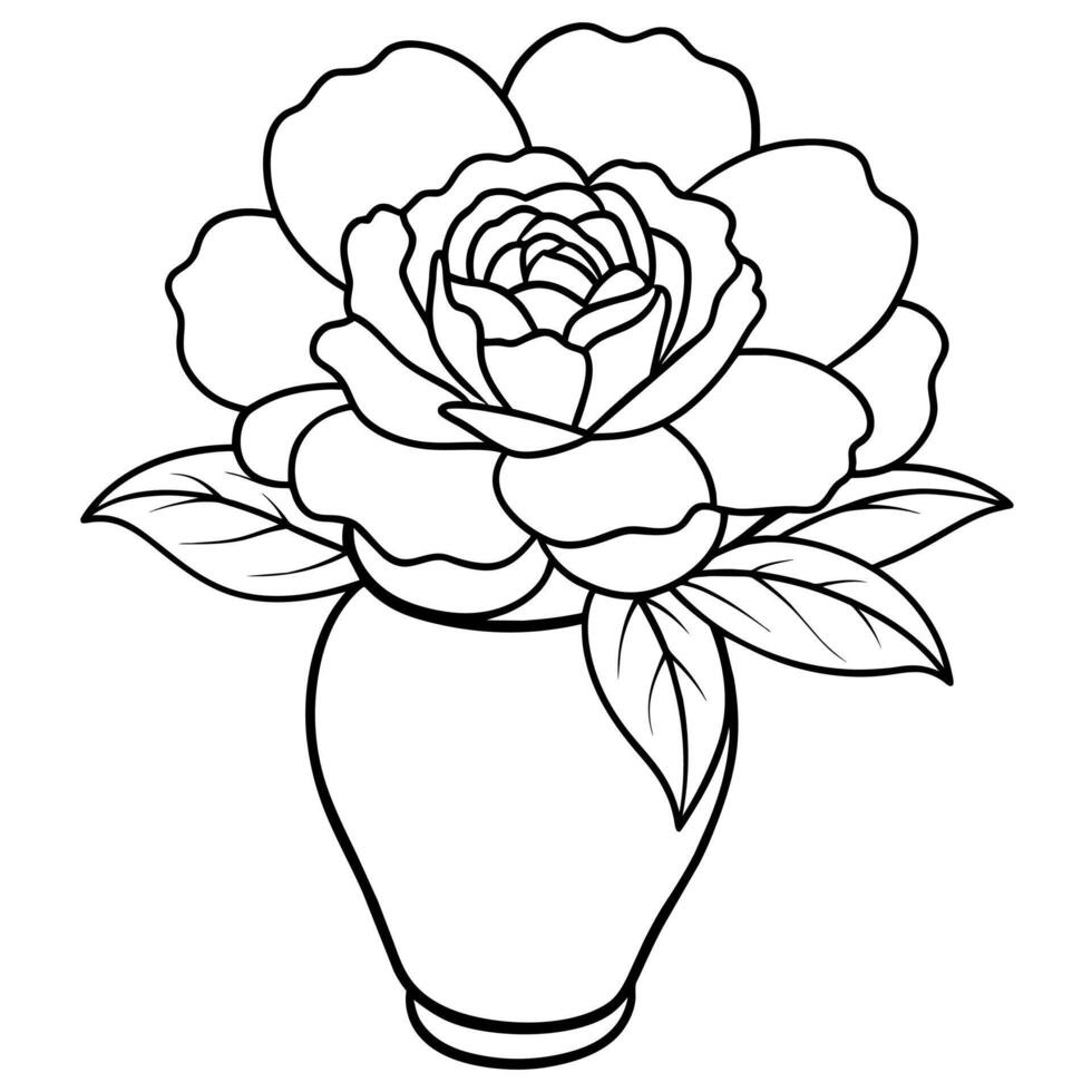 Pfingstrose Blume Gliederung Illustration Färbung Buch Seite Design, Pfingstrose Blume schwarz und Weiß Linie Kunst Zeichnung Färbung Buch Seiten zum Kinder und Erwachsene vektor