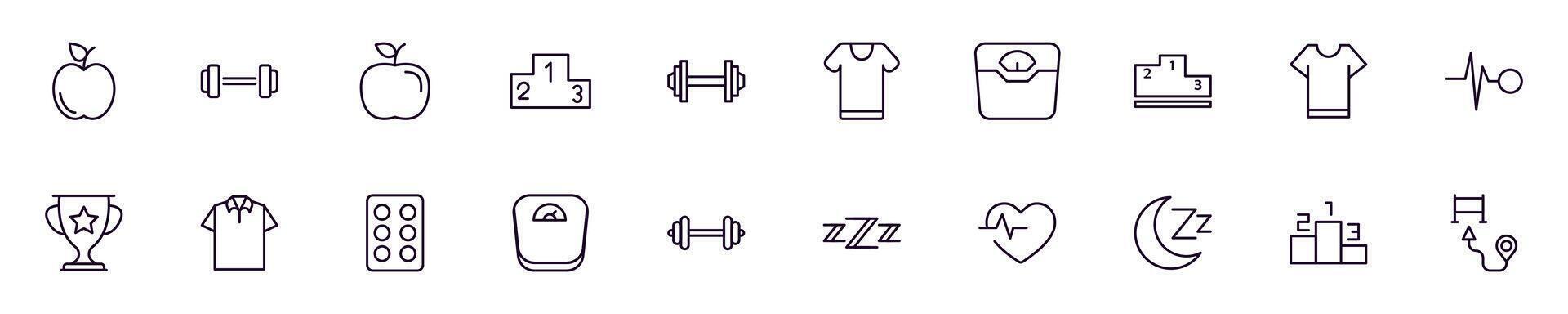 Sport, Fitness und gesund Lebensstil Piktogramm Sammlung. einfach linear Illustration Das können Sein benutzt wie ein Design Element zum Apps und Websites vektor