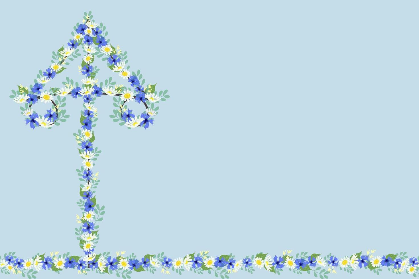 Maibaum Blume Dekoration Hochsommer- Festival Schweden Emblem Blume Glockenblume Hintergrund Rahmen vektor