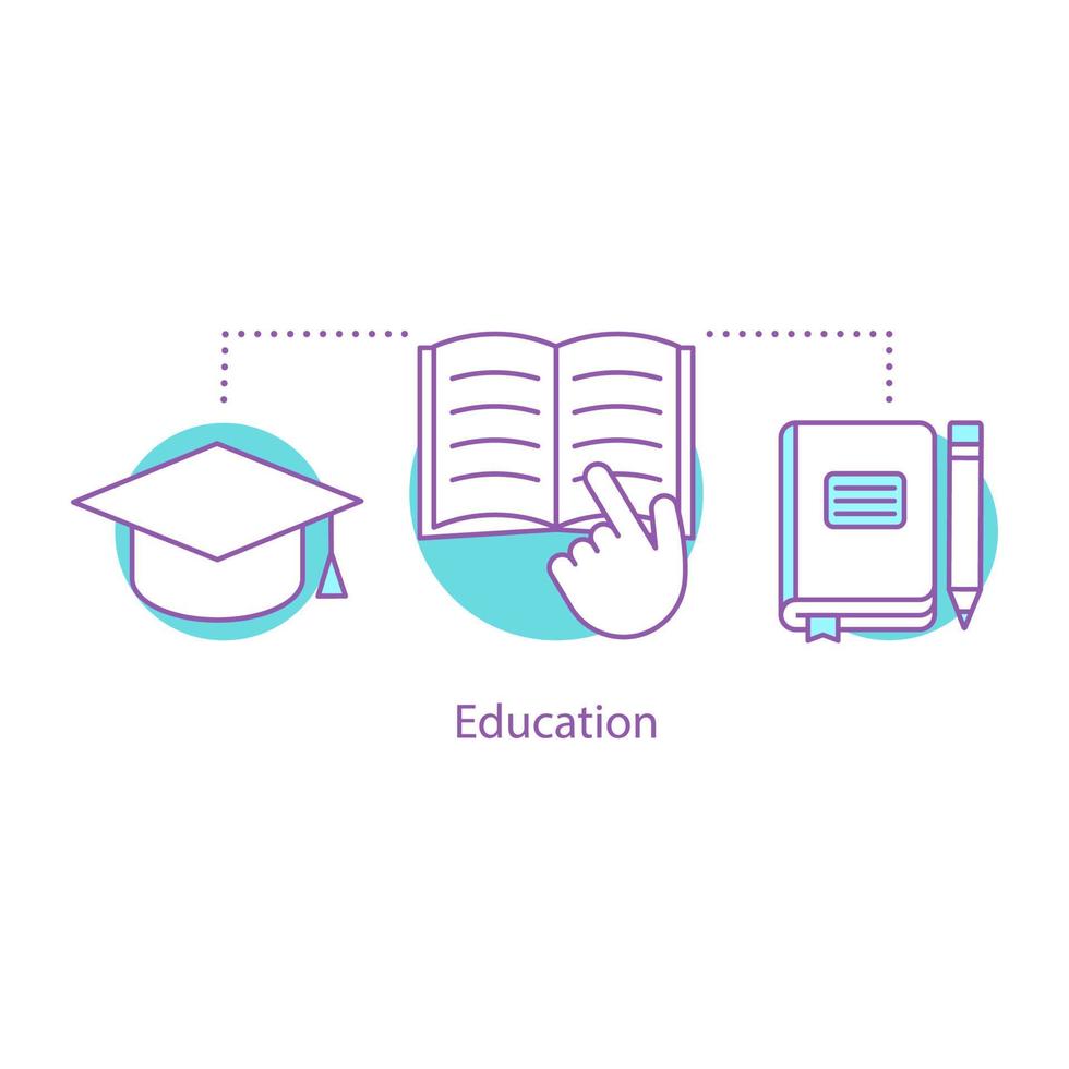 Symbol für Bildungskonzept. Gewinnung von Wissen Idee dünne Linie Illustration. studieren. Hausaufgaben. Schule, Universität. Vektor isolierte Umrisszeichnung