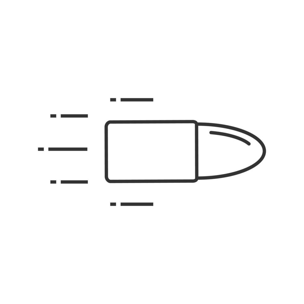 fliegende Kugel lineares Symbol. dünne Linie Abbildung. Geschwindigkeit. Waffe geschossen. Kontursymbol. Vektor isolierte Umrisszeichnung