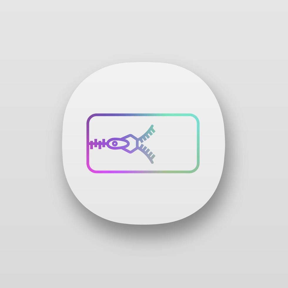 Reißverschluss-App-Symbol. ui ux-Benutzeroberfläche. abnehmbarer Matratzenbezug mit Reißverschluss. Reißverschluss. Web- oder mobile Anwendung. isolierte Vektorgrafik vektor