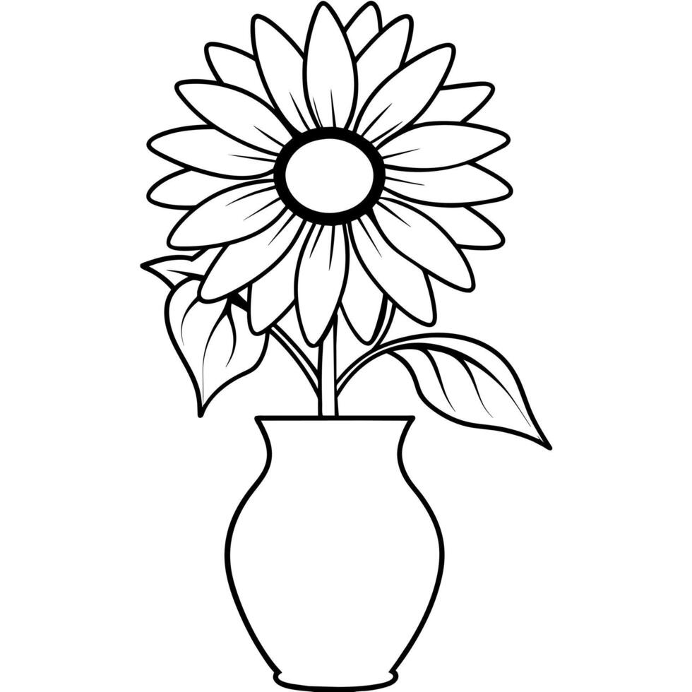 solros blomma översikt illustration färg bok sida design, solros blomma svart och vit linje konst teckning färg bok sidor för barn och vuxna vektor