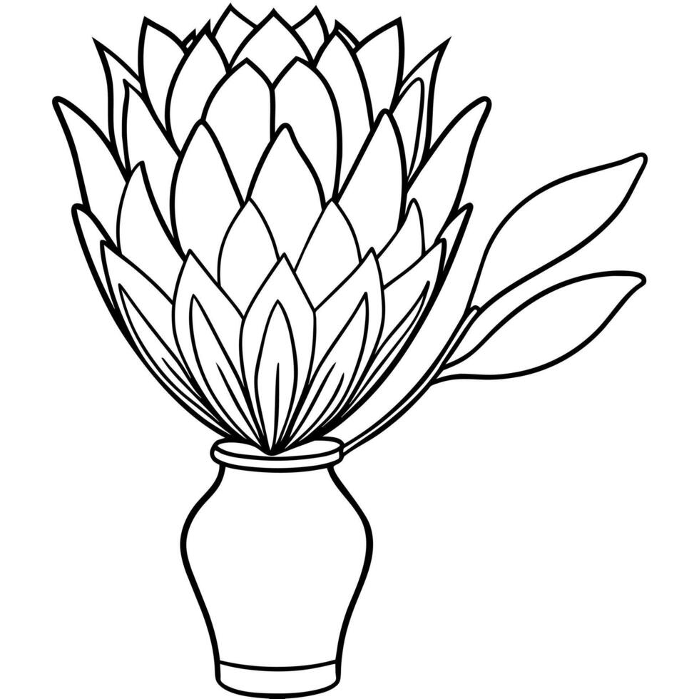 protea blomma översikt illustration färg bok sida design, protea blomma svart och vit linje konst teckning färg bok sidor för barn och vuxna vektor