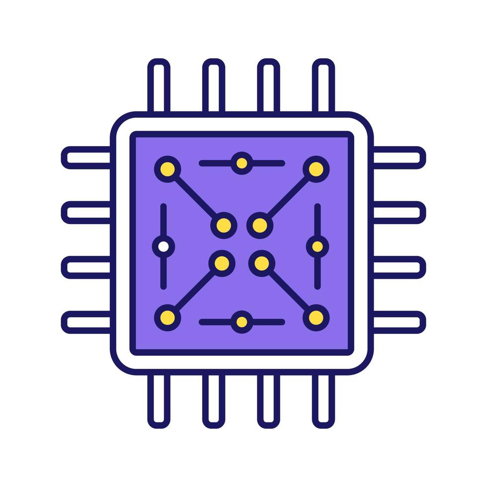 Prozessor mit Farbsymbol für elektronische Schaltkreise. Mikroprozessor mit Mikroschaltungen. Chip, Mikrochip, Chipsatz. Zentralprozessor. zentrale Recheneinheit. Integrierter Schaltkreis. isolierte Vektorillustration vektor