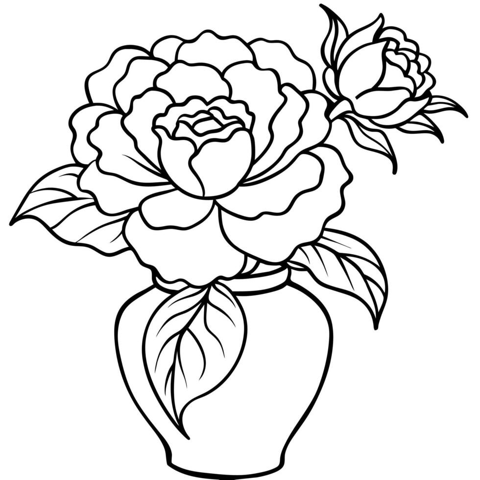 pion blomma översikt illustration färg bok sida design, pion blomma svart och vit linje konst teckning färg bok sidor för barn och vuxna vektor