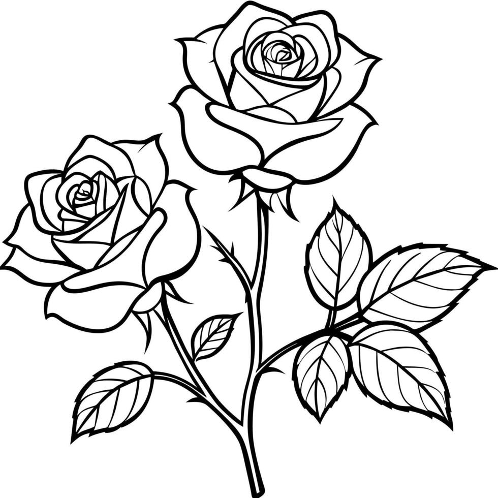 Rose Blume Gliederung Illustration Färbung Buch Seite Design, Rose Blume schwarz und Weiß Linie Kunst Zeichnung Färbung Buch Seiten zum Kinder und Erwachsene vektor