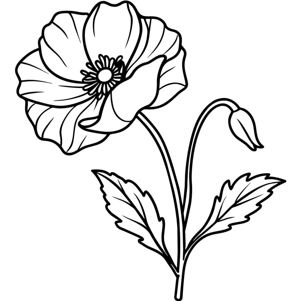 Mohn Blume Gliederung Illustration Färbung Buch Seite Design, Mohn Blume schwarz und Weiß Linie Kunst Zeichnung Färbung Buch Seiten zum Kinder und Erwachsene vektor