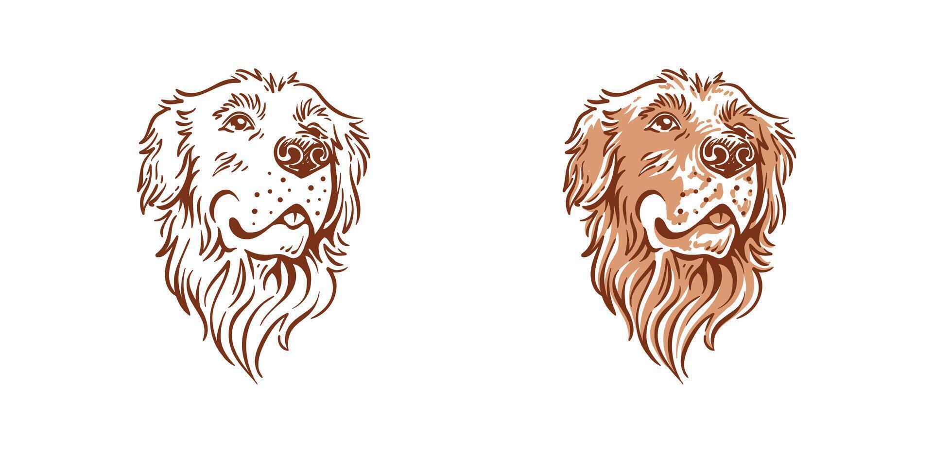 genial Hund Kopf von golden Retriever Illustration Logo Zeichnung vektor