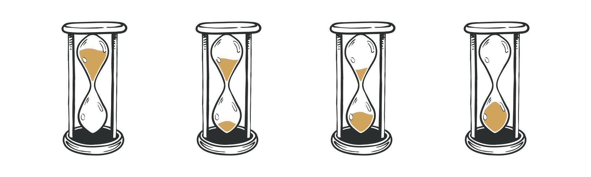 einstellen von voll Dauer Sanduhr Timer skizzieren Zeichnung Illustration Antiquität Sand Glas vektor