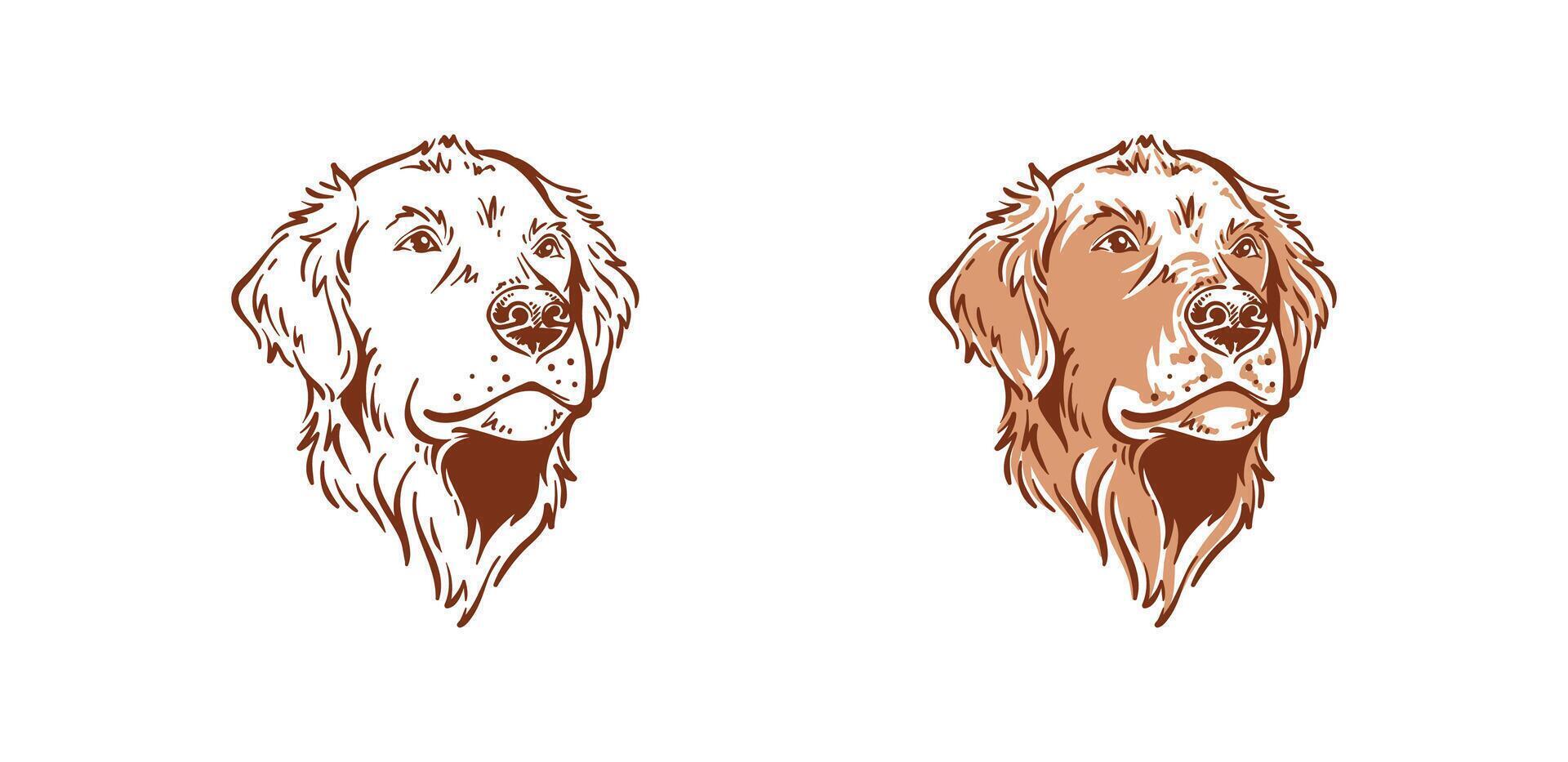 hund huvud av gyllene retriever illustration logotyp design med smiley söt ansikte vektor