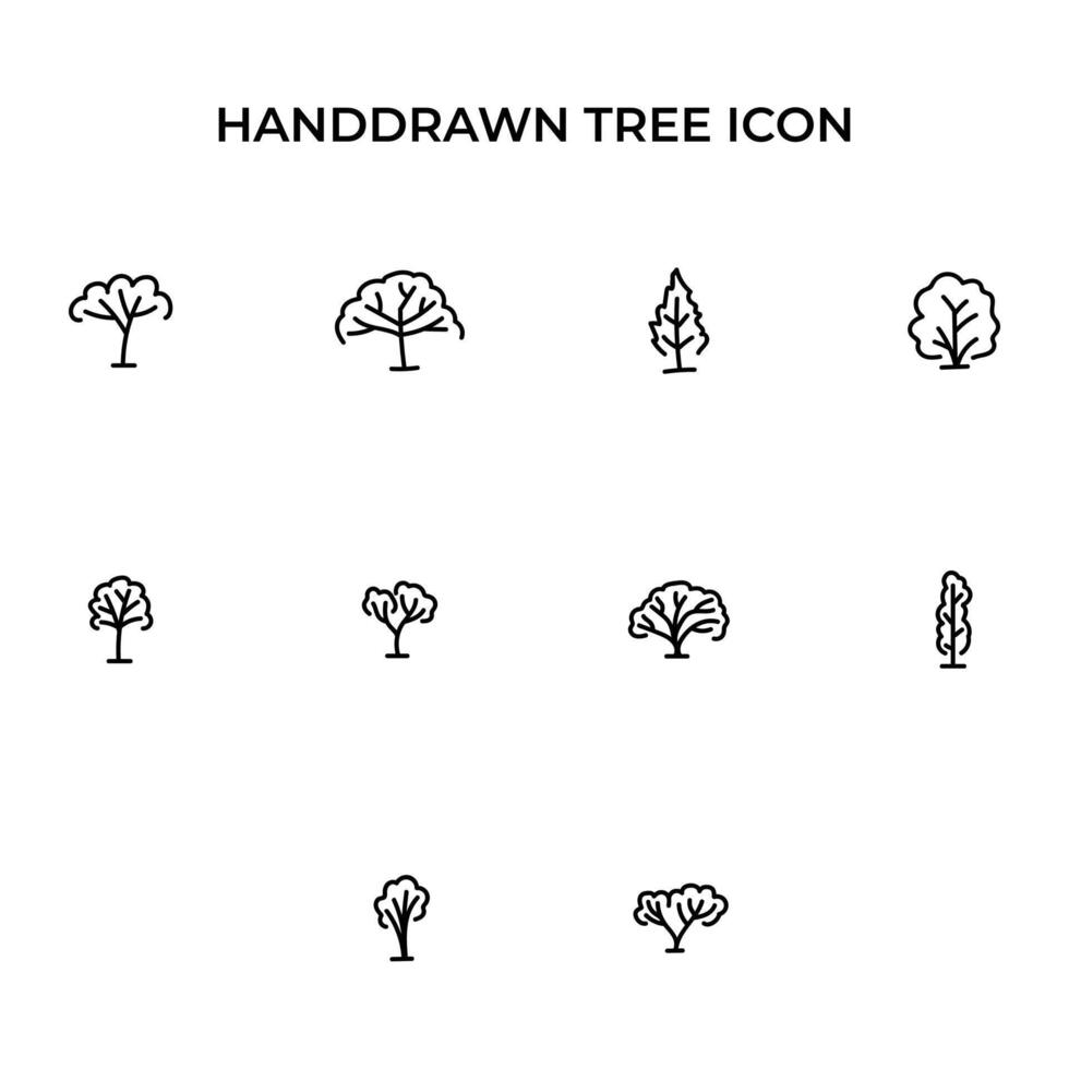samling av ritad för hand träd ikon, enkel klotter ikon vektor