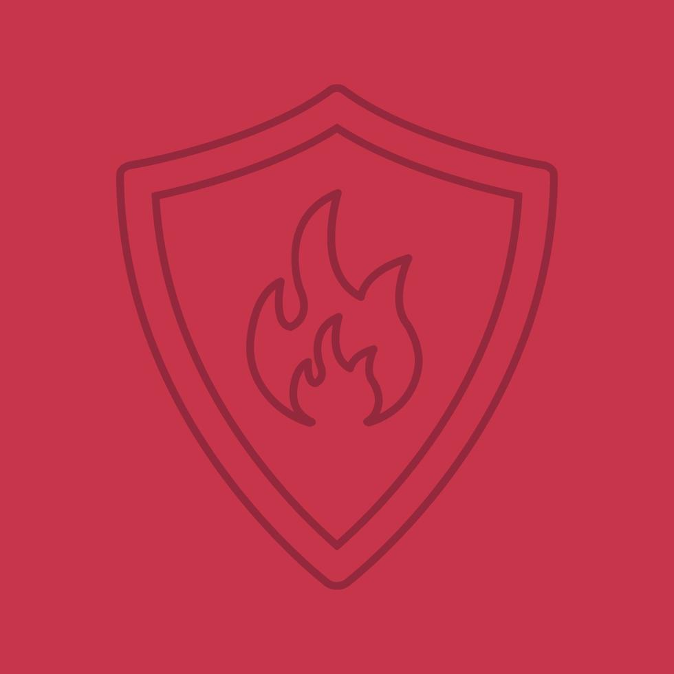 brandmän badge färg linjär ikon. skyddssköld med eld. tunn linje kontursymboler på färgbakgrund. vektor illustration