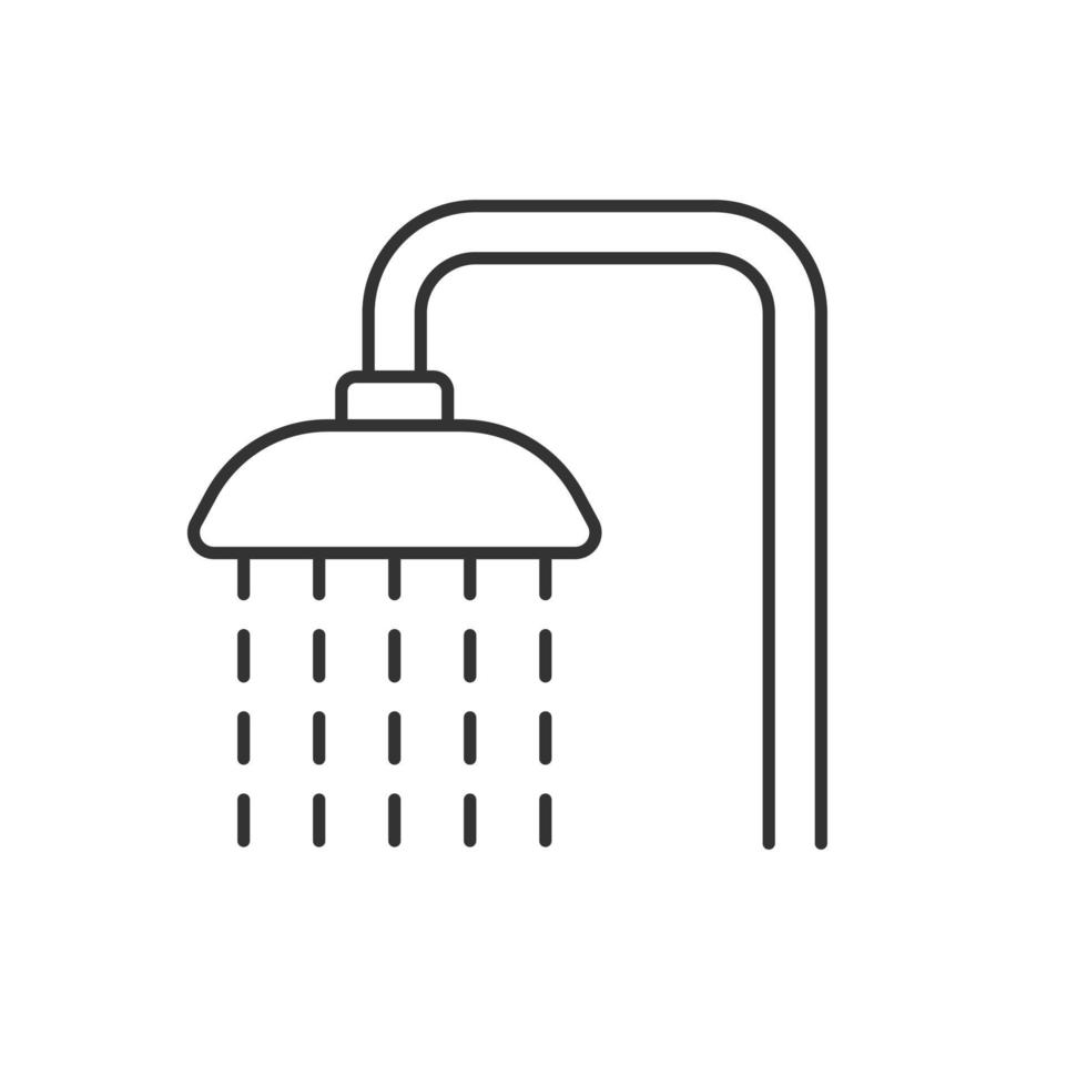 dusch linjär ikon. tunn linje illustration. dusch kran med rinnande vatten kontur symbol. vektor isolerade konturritning