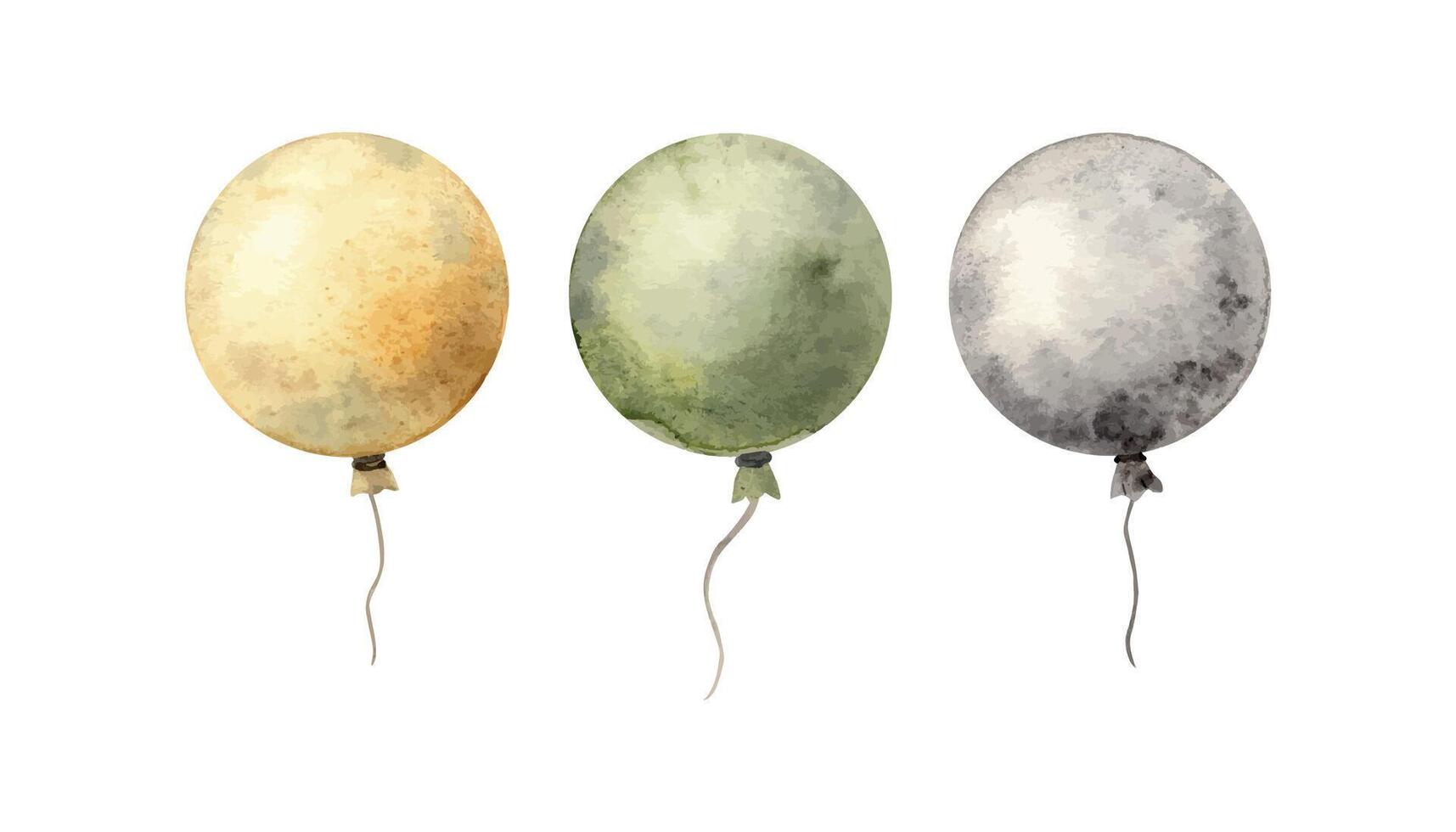 Aquarell einstellen mit mehrfarbig Luftballons. Illustration Hand gezeichnet auf isoliert Hintergrund zum Karten, Innere, Aufkleber, Textilien, Design, Einladungen, Geburtstage, Jahrestage, Ferien vektor