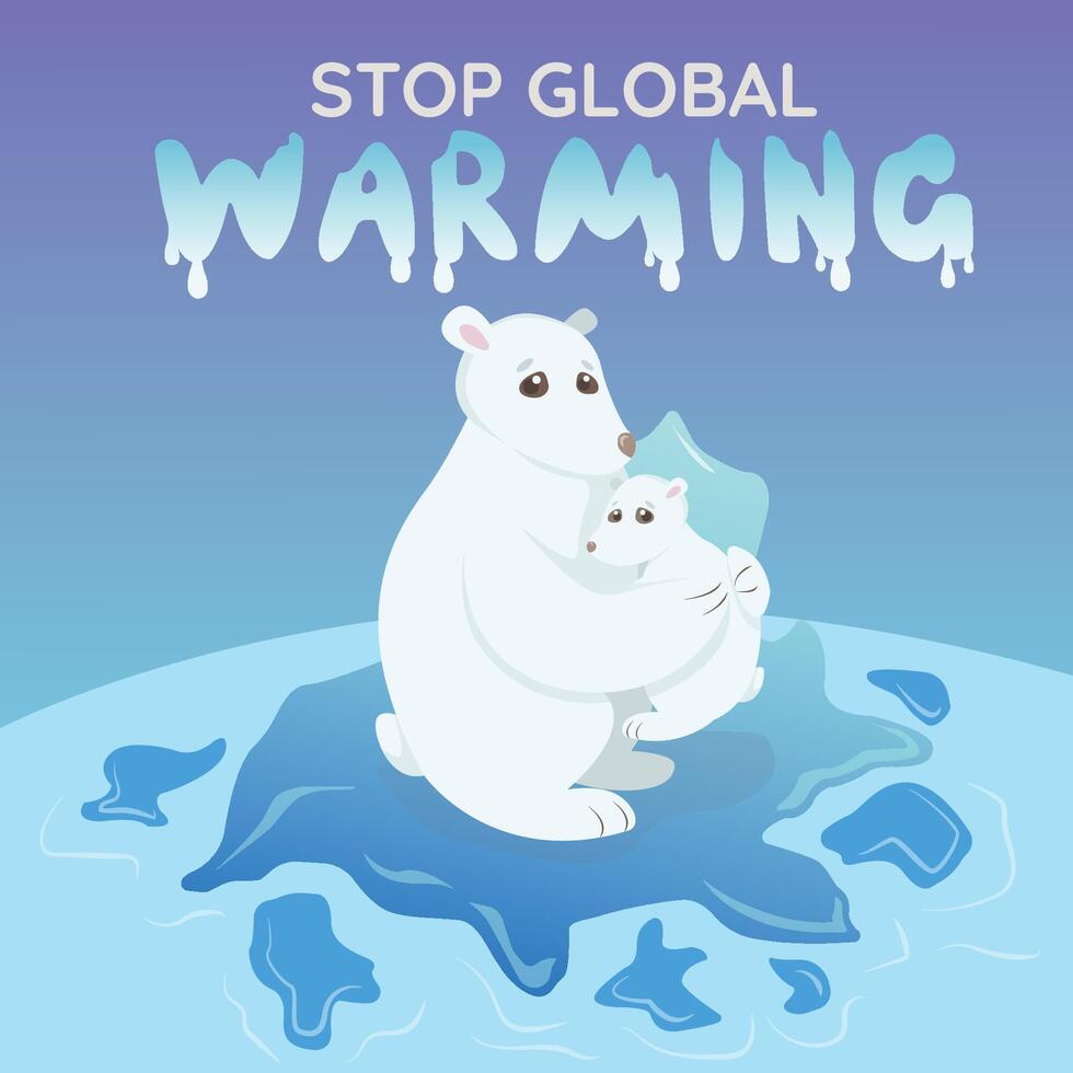 sluta global uppvärmningen baner. platt illustration. global uppvärmningen begrepp. polär björnar på en glaciär. vektor