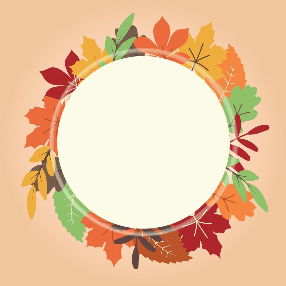 Herbst Blätter rahmen, Kopieren Raum. kreisförmig gestalten mit schön hell Blätter um. bunt Design zum Gruß Karte oder Werbung Poster. Illustration im eben Stil. vektor