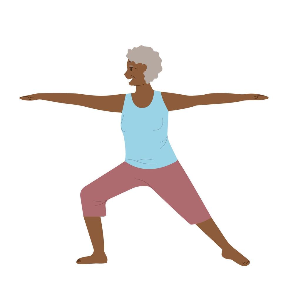 Senior Frau tun Yoga. alt Frau macht Morgen Yoga oder Atmung Übungen. isoliert Illustration. mental Gesundheit Konzept. vektor