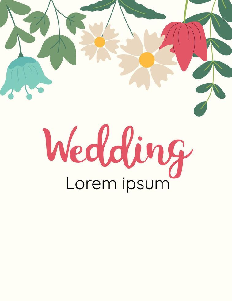 hälsning kort med blommor, kan vara Begagnade som inbjudan kort för bröllop, födelsedag och Övrig Semester och vår eller sommar bakgrund. illustration. vektor