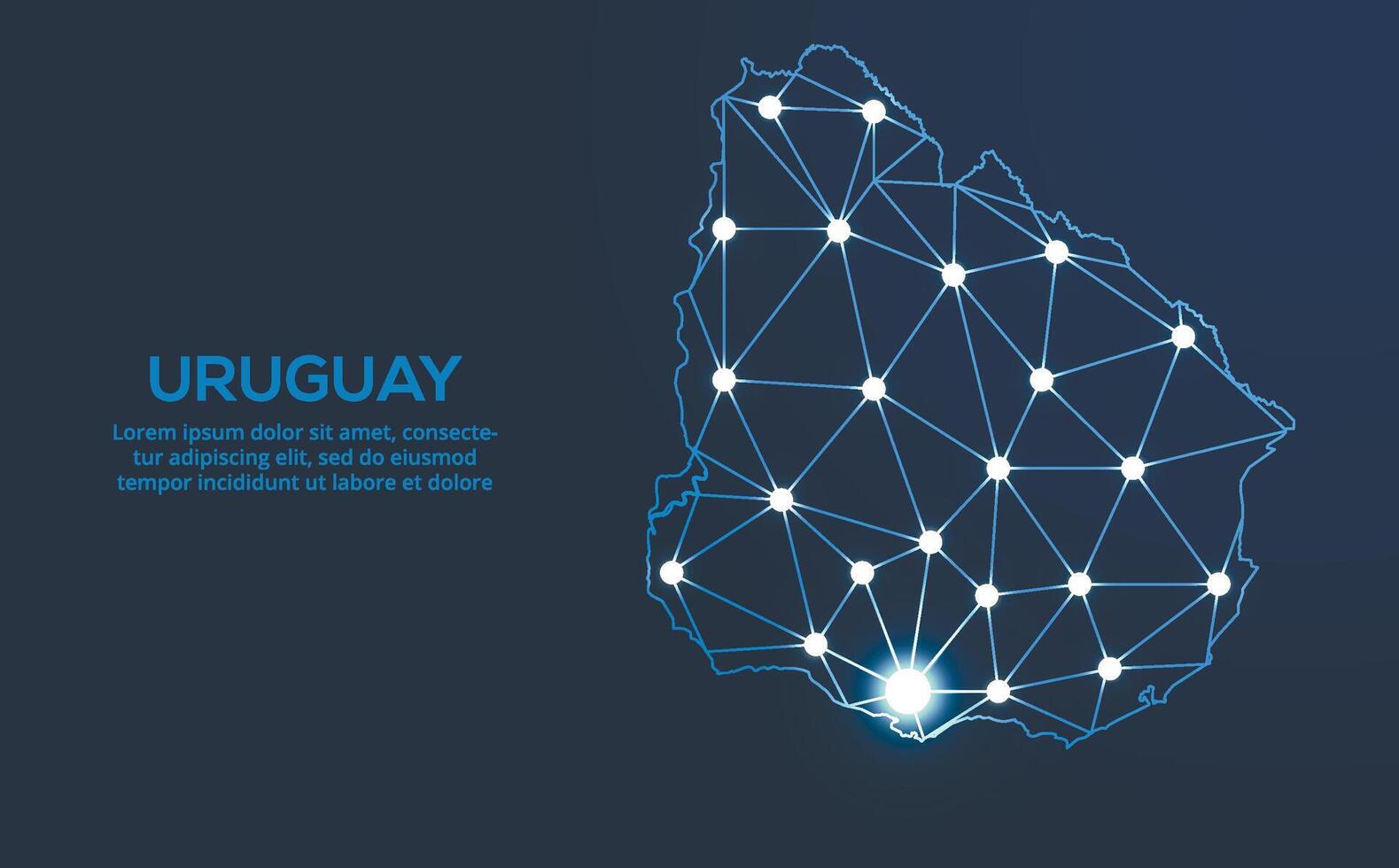 Uruguay Kommunikation Netzwerk Karte. niedrig poly Bild von ein global Karte mit Beleuchtung im das bilden von Städte. Karte im das bilden von ein Konstellation, stumm und Sterne vektor