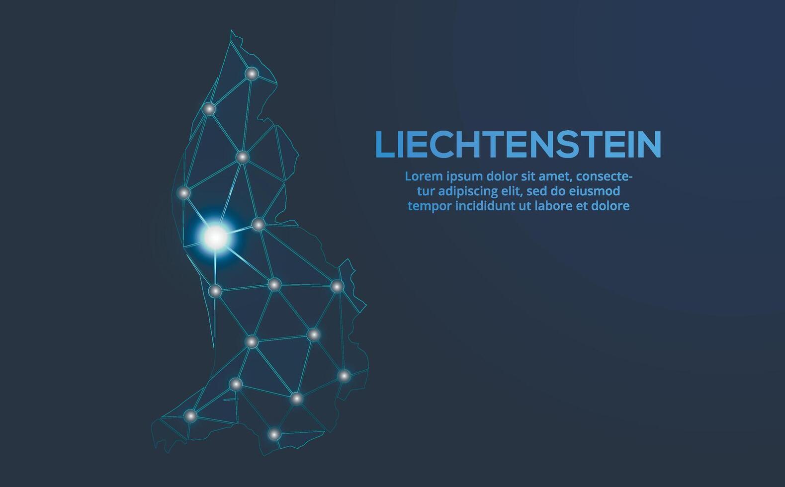 Liechtenstein Kommunikation Netzwerk Karte. niedrig poly Bild von ein global Karte mit Beleuchtung im das bilden von Städte. Karte im das bilden von ein Konstellation, stumm und Sterne vektor