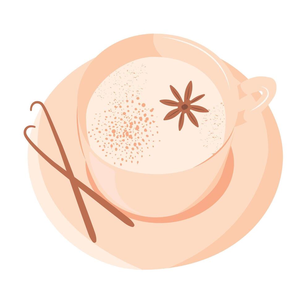 Tee oder Chai Illustration. heiß Getränk. eben Symbol isoliert auf Weiß Hintergrund. gemütlich Zeit Konzept. Hand gezeichnet Illustration zum Speisekarte, Design, Flyer, Banner. vektor