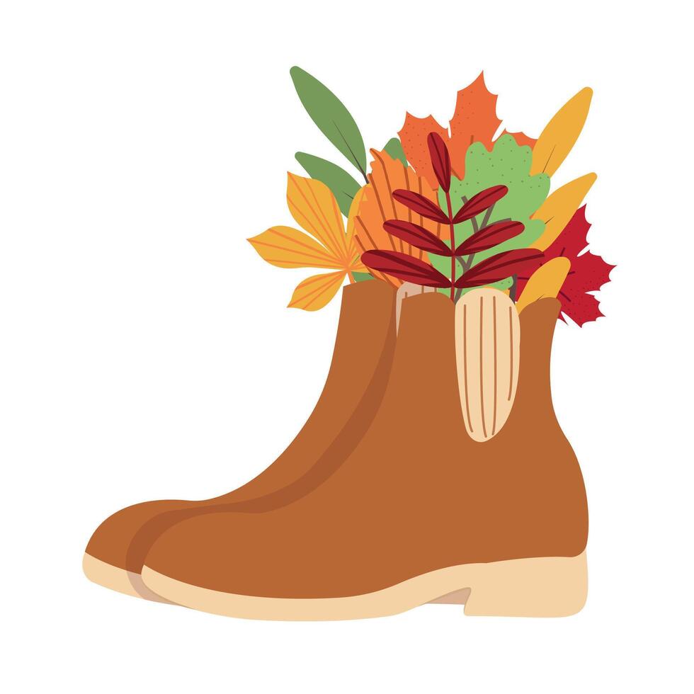 Herbst Blätter und Ast im Stiefel, Herbst Stimmung. glücklich das Erntedankfest. gut zum Karte, Poster, Netz Banner und Logo. Illustration im eben Stil. vektor