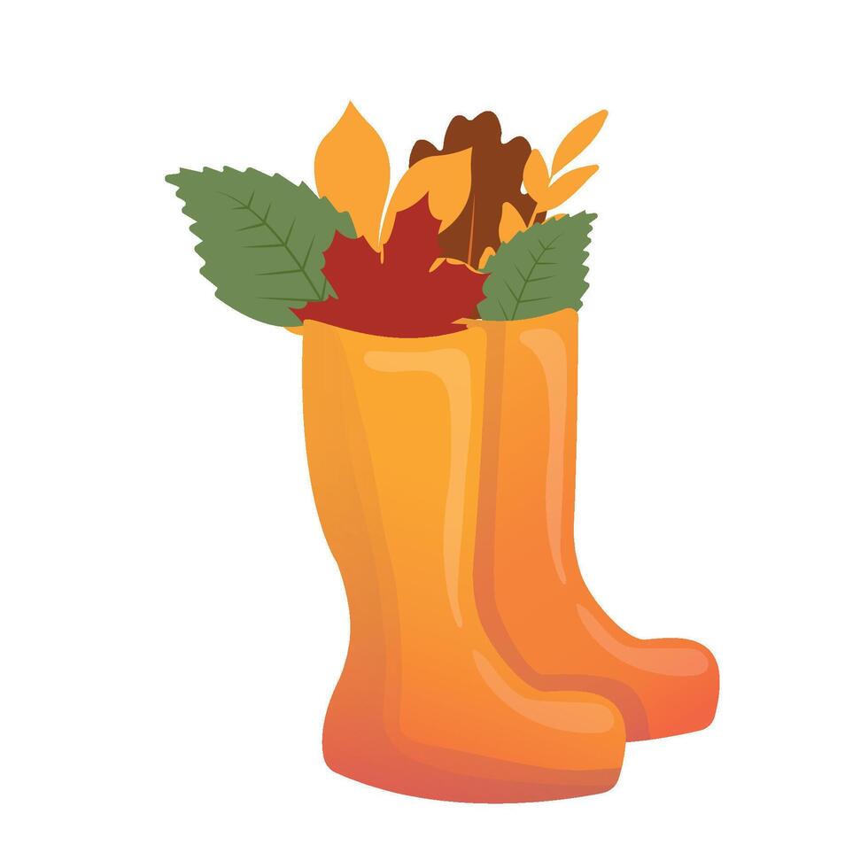 Herbst Stiefel. Urlaub Herbst Blätter und Ast im Stiefel, Herbst Blätter. glücklich das Erntedankfest. gut zum Karte, Poster, Netz Banner und Logo. Illustration vektor