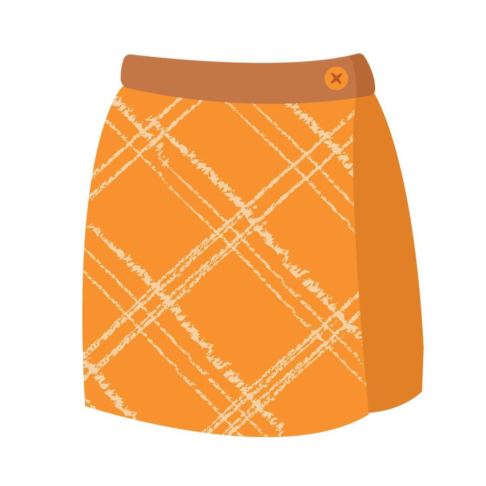 Teil von Basic Kleiderschrank. Orange Plaid Rock. Kleidung speichern, Mode. eben Stil Design, isoliert . fallen drucken Element, saisonal warm, gemütlich Kleidung. vektor