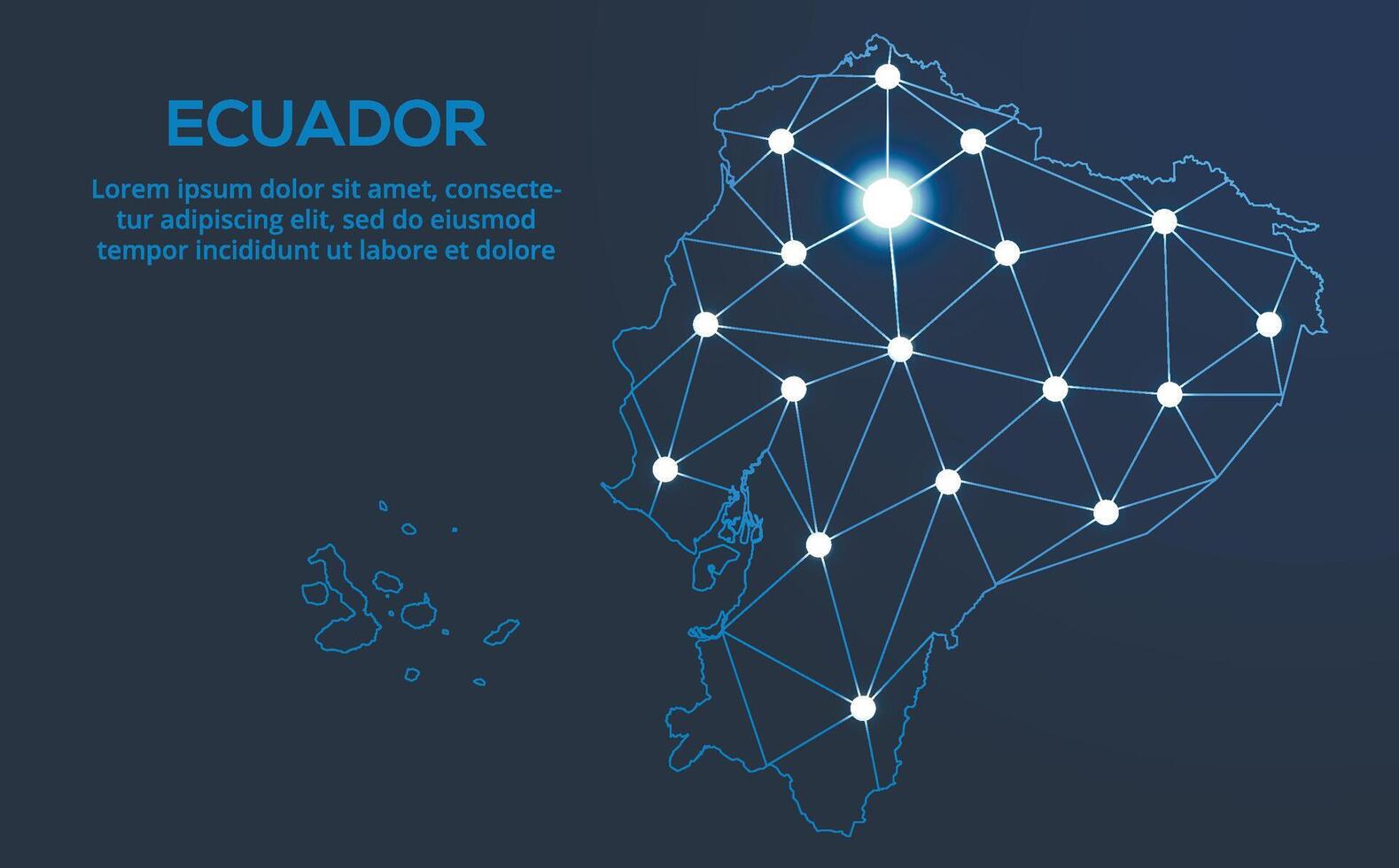 Ecuador Kommunikation Netzwerk Karte. niedrig poly Bild von ein global Karte mit Beleuchtung im das bilden von Städte. Karte im das bilden von ein Konstellation, stumm und Sterne vektor