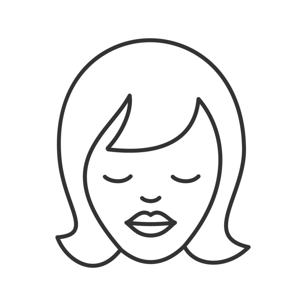 drömmande flicka linjär ikon. tunn linje illustration. kvinna med slutna ögon kontur symbol. vektor isolerade konturritning